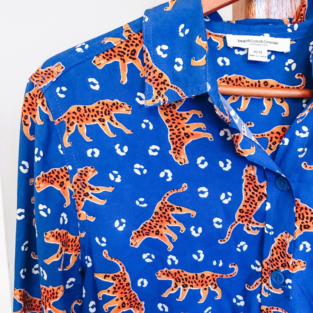 Beach Lunch Lounge Tiger Long Sleeve Blouse